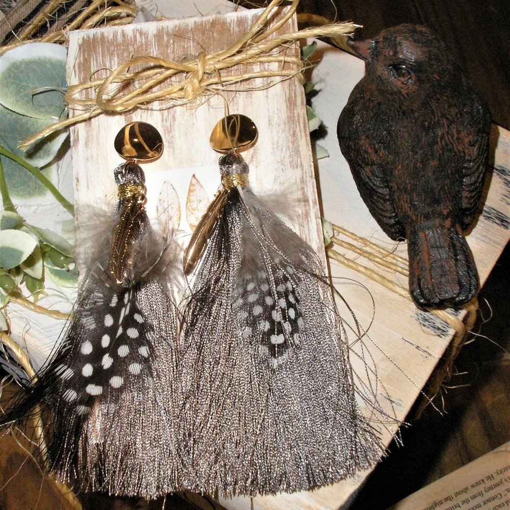 Long Tassel and Feather Earrings